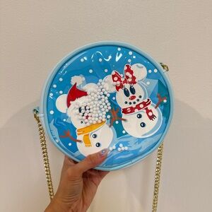 Loungefly Disney Mickey and Minnie Snowman Snowglobe crossbody bag